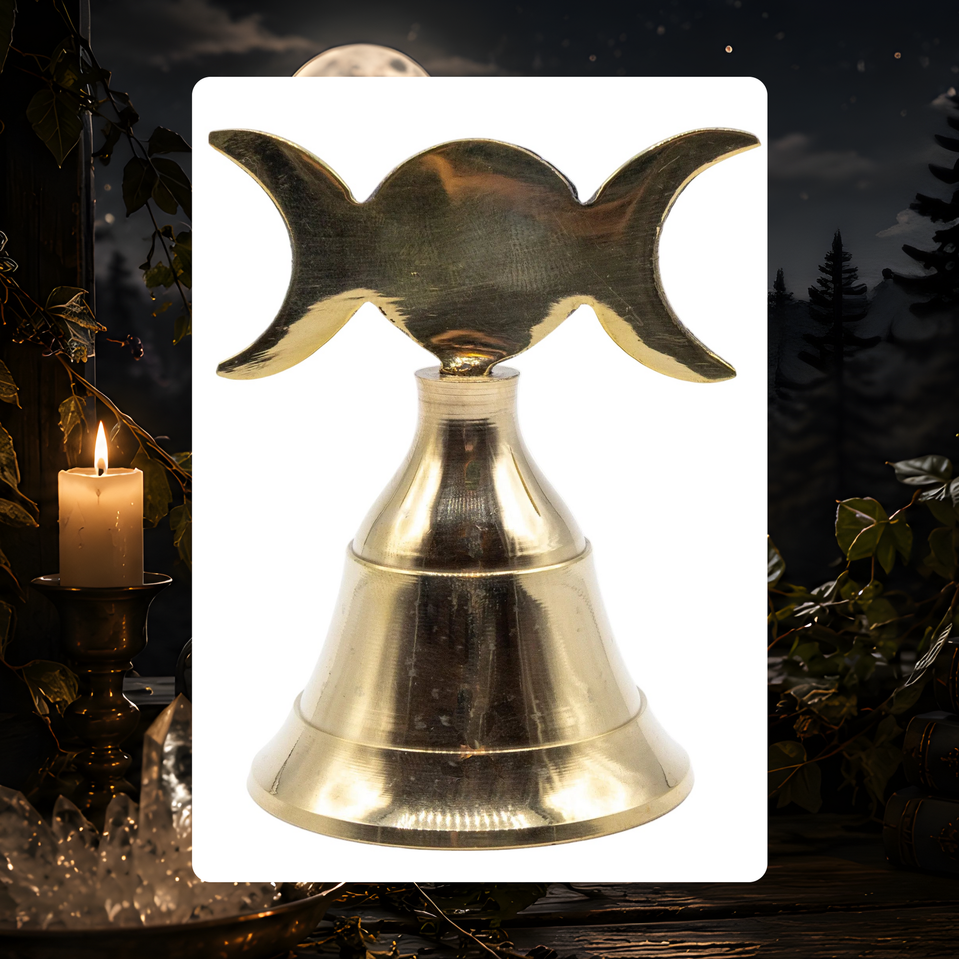 Brass Triple Moon Altar Bell - 4 in.