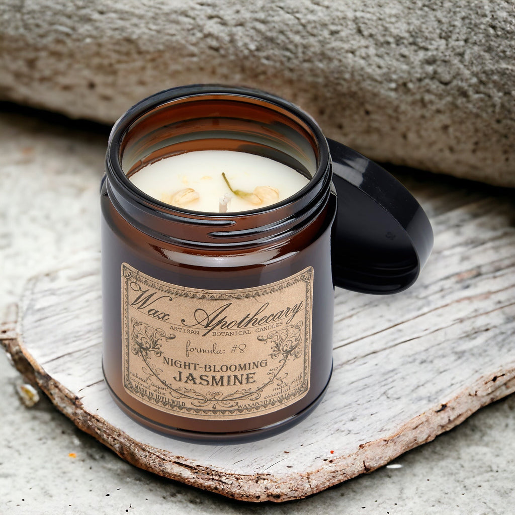 Night-Blooming Jasmine Botanical Candle - 6 oz Amber Jar