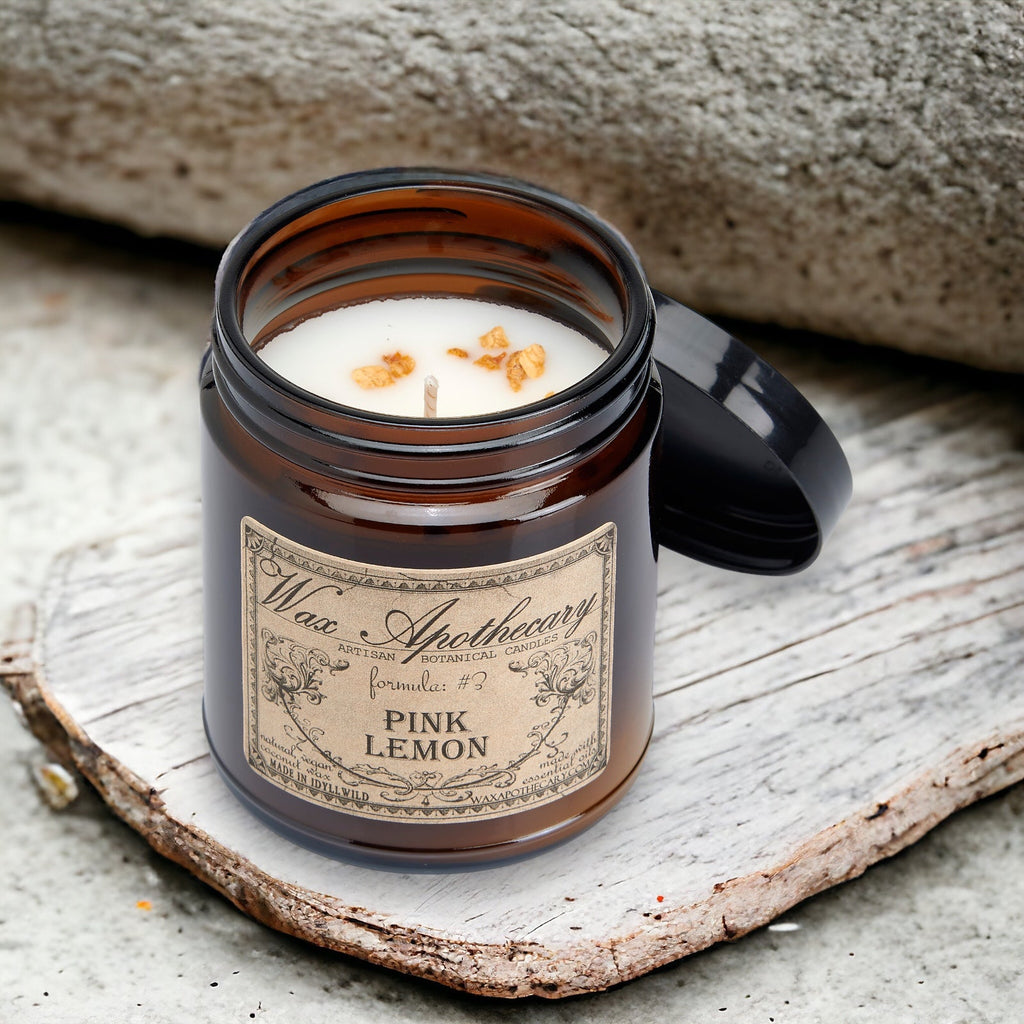Pink Lemon Botanical Candle - 6 oz Amber Jar