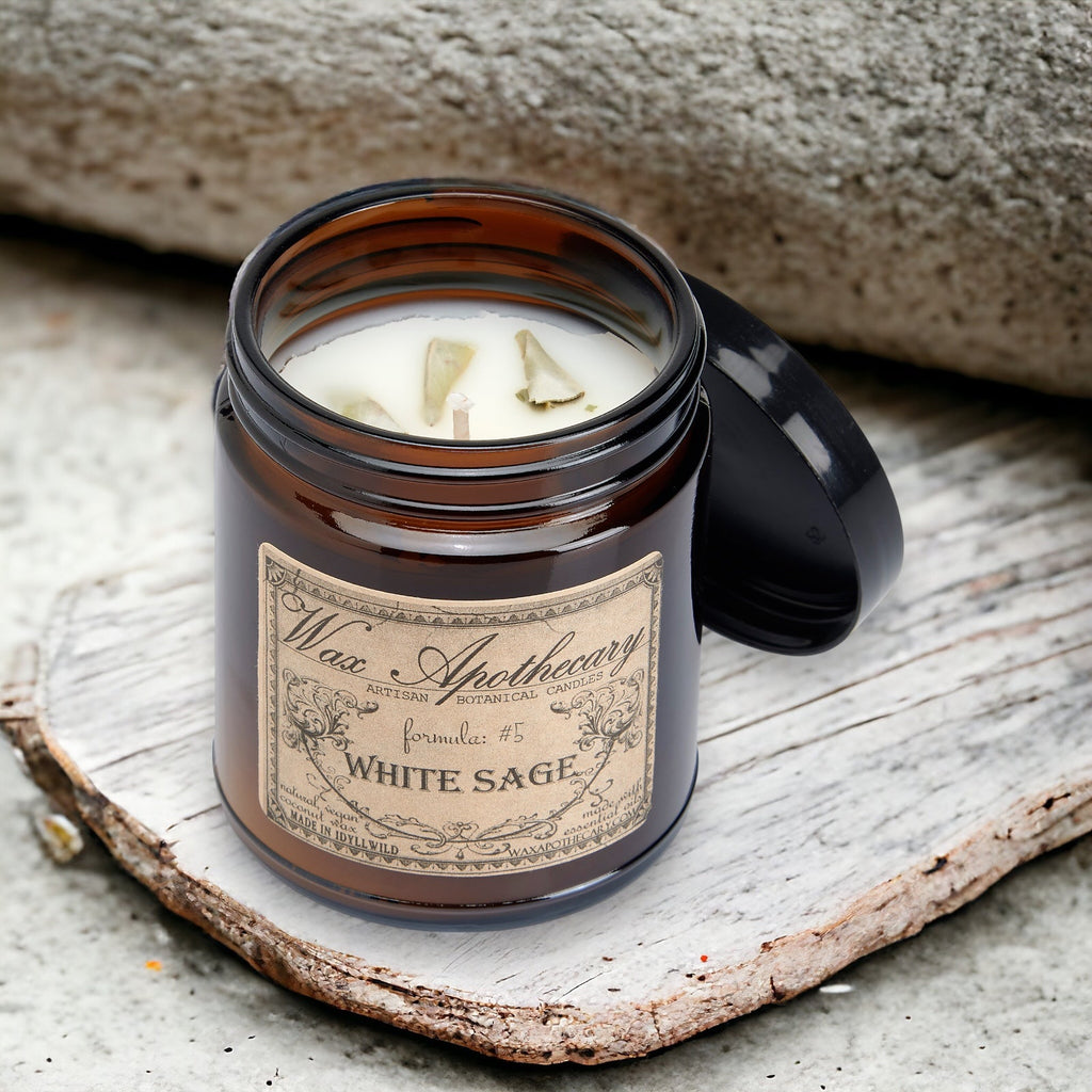 White Sage Botanical Candle - 6 oz Amber Jar
