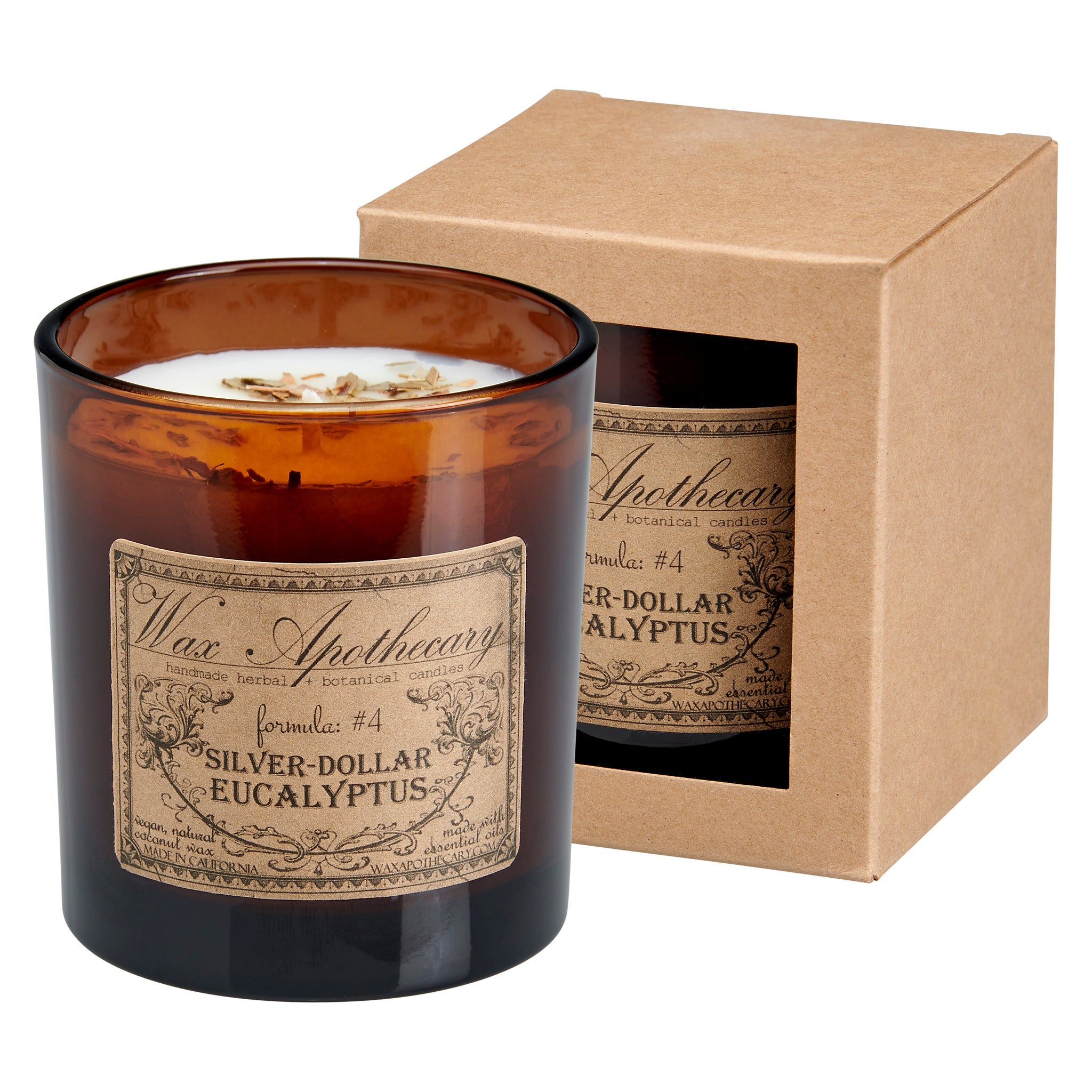 Silver-Dollar Eucalyptus Botanical Candle - 9 oz Artisan Amber Glass