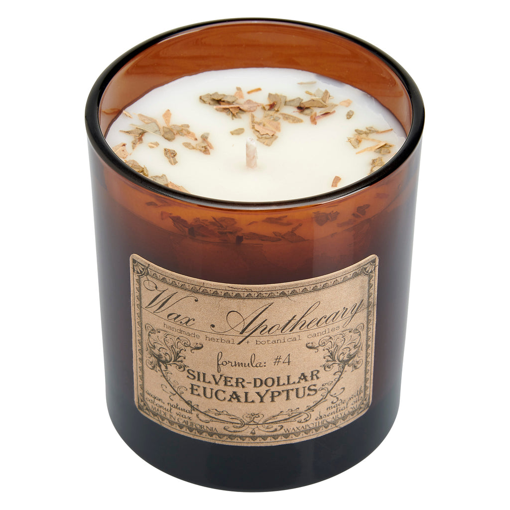 Silver-Dollar Eucalyptus Botanical Candle - 9 oz Artisan Amber Glass