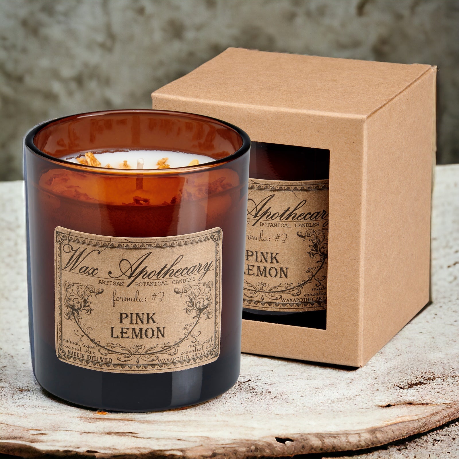 Pink Lemon Botanical Candle - 9 oz Artisan Amber Glass