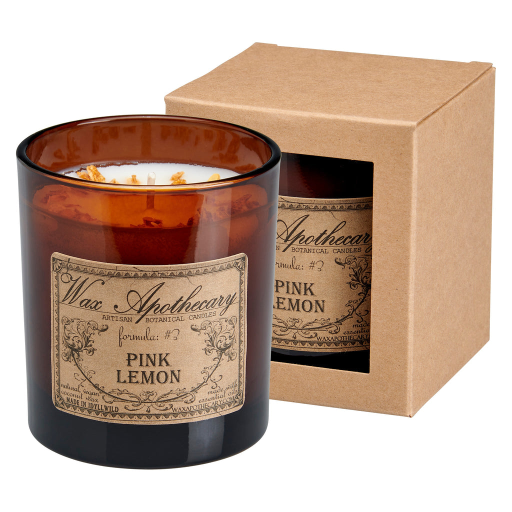 Pink Lemon Botanical Candle - 9 oz Artisan Amber Glass