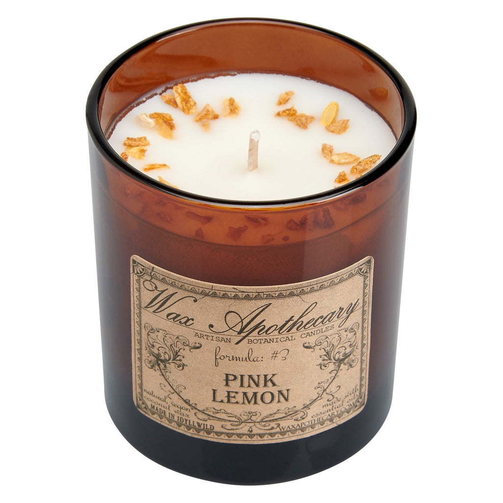 Pink Lemon Botanical Candle - 9 oz Artisan Amber Glass