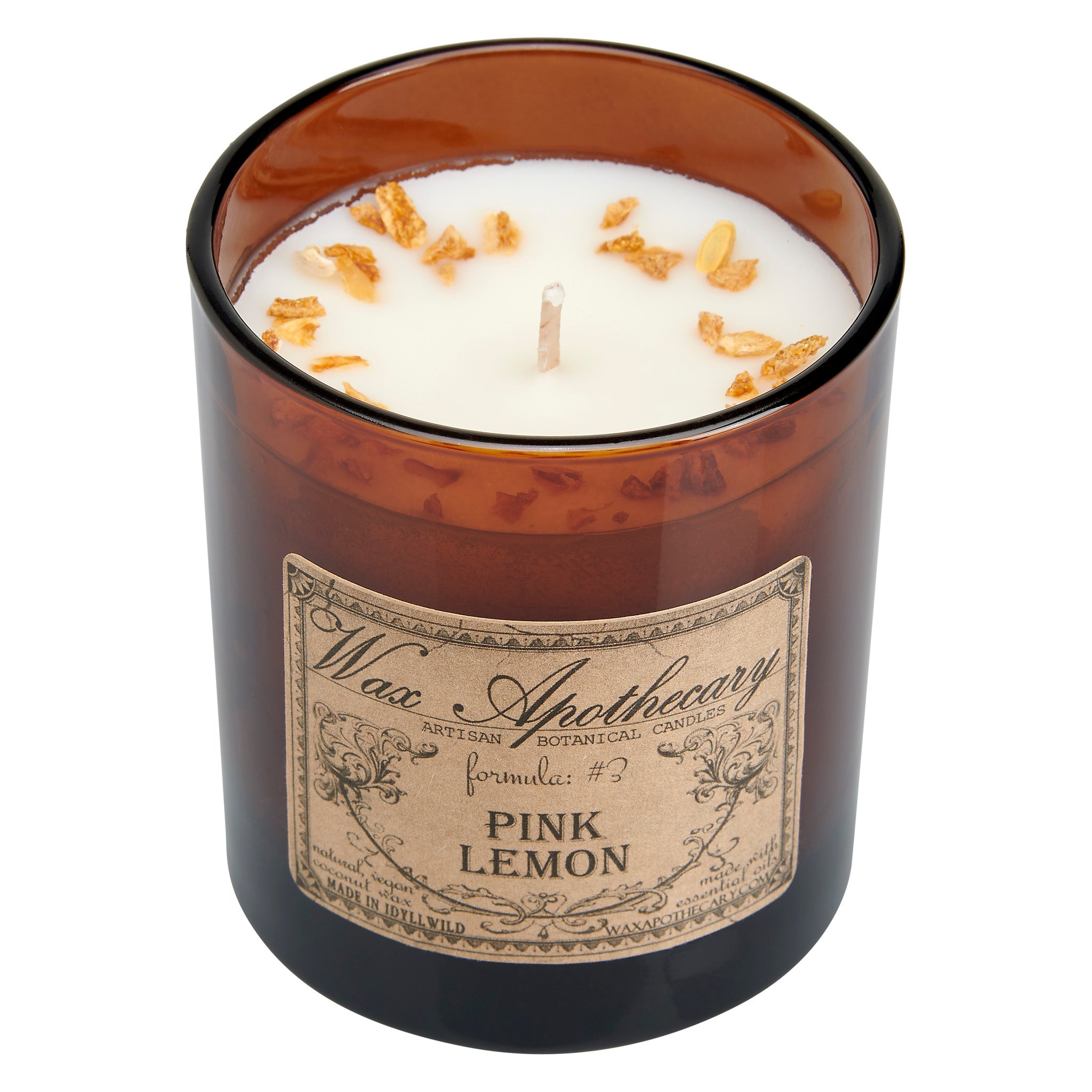 Pink Lemon Botanical Candle - 9 oz Artisan Amber Glass