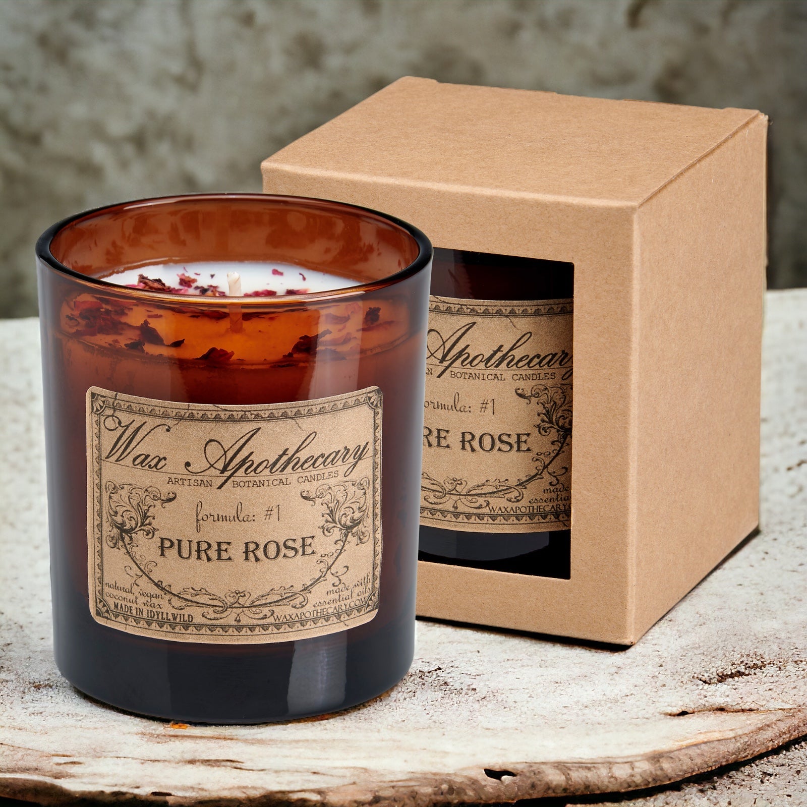 Pure Rose Botanical Candle - 9 oz Artisan Amber Glass