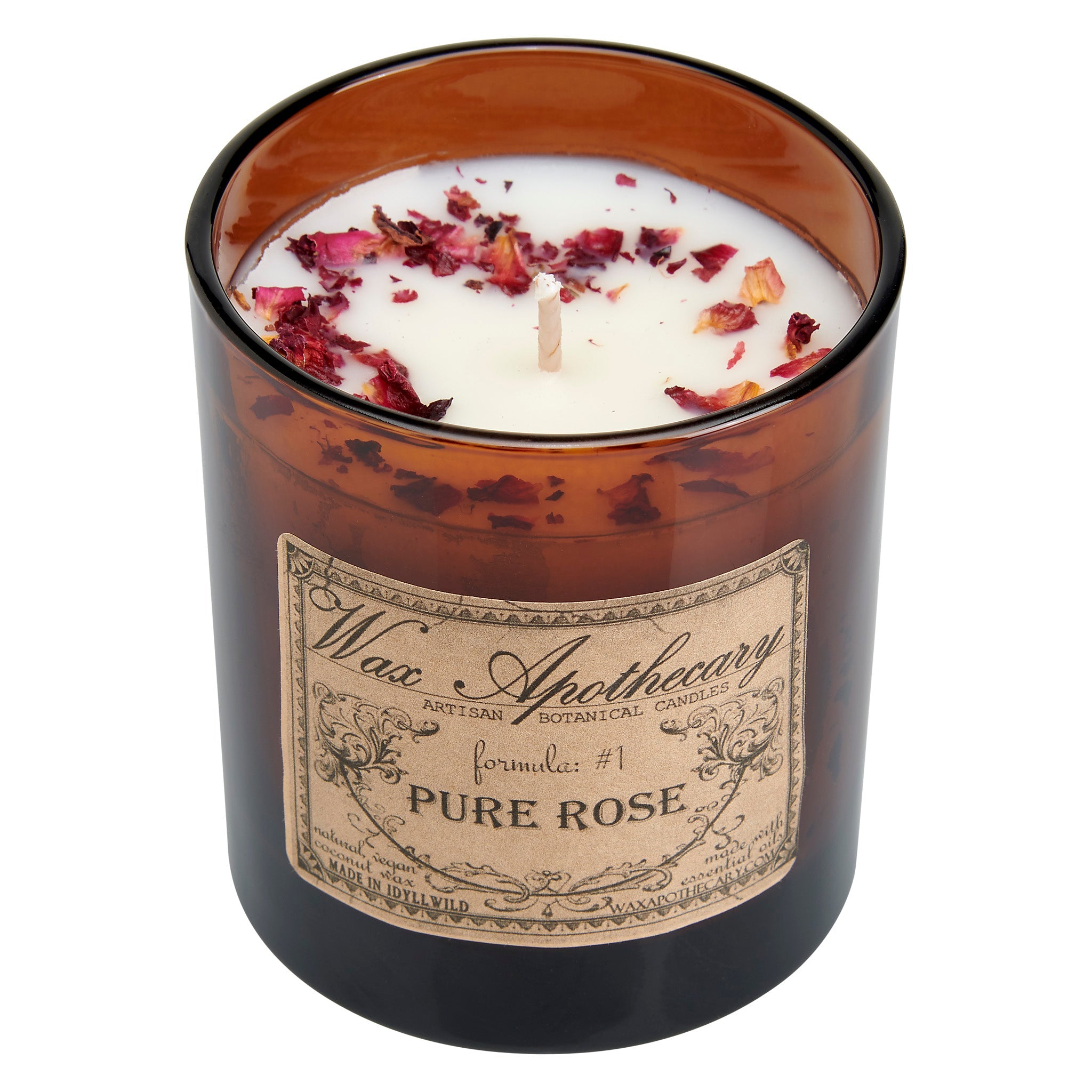 Pure Rose Botanical Candle - 9 oz Artisan Amber Glass