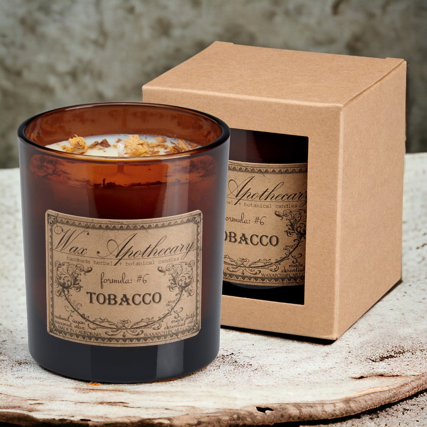 Tobacco Botanical Candle - 9 oz Artisan Amber Glass