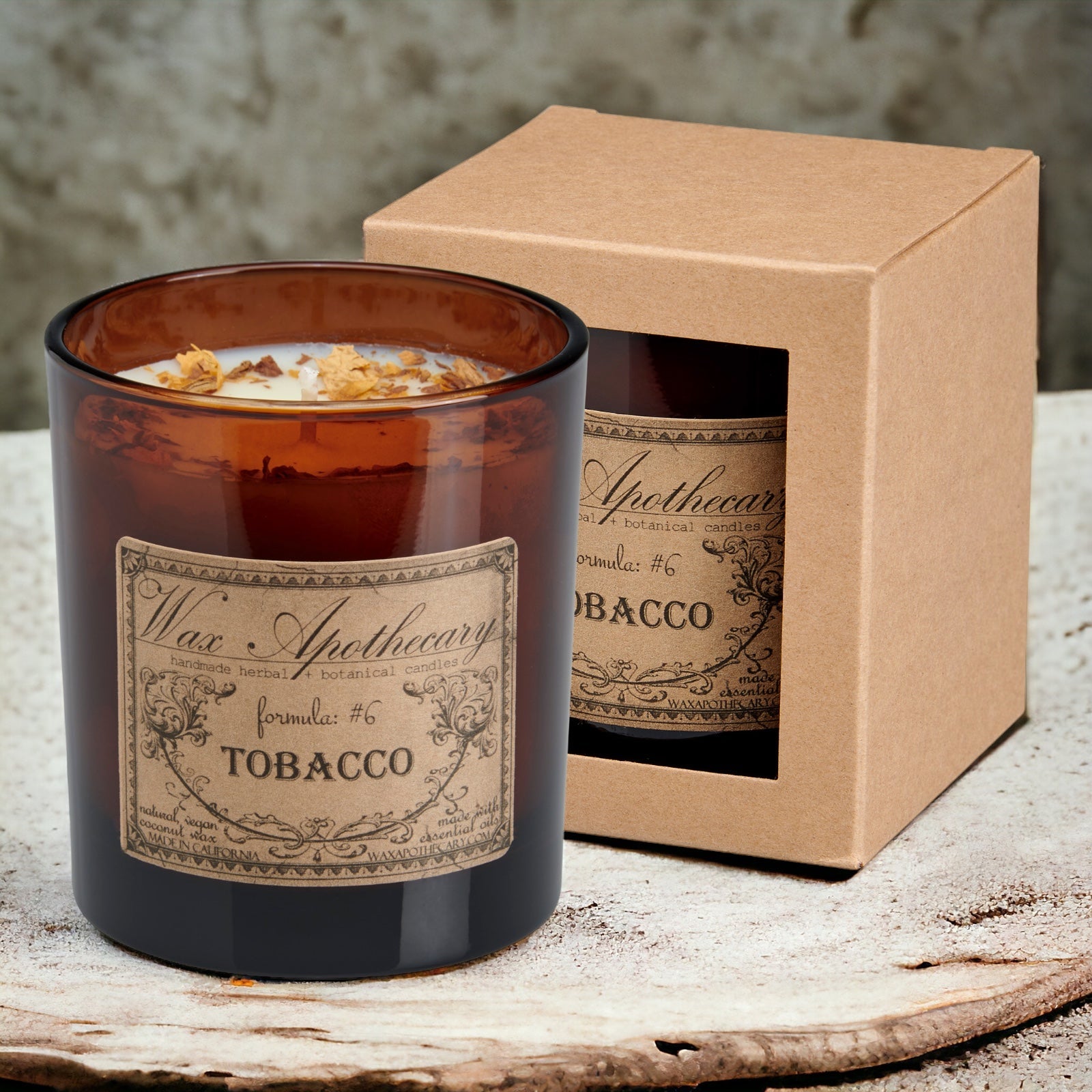 Tobacco Botanical Candle - 9 oz Artisan Amber Glass