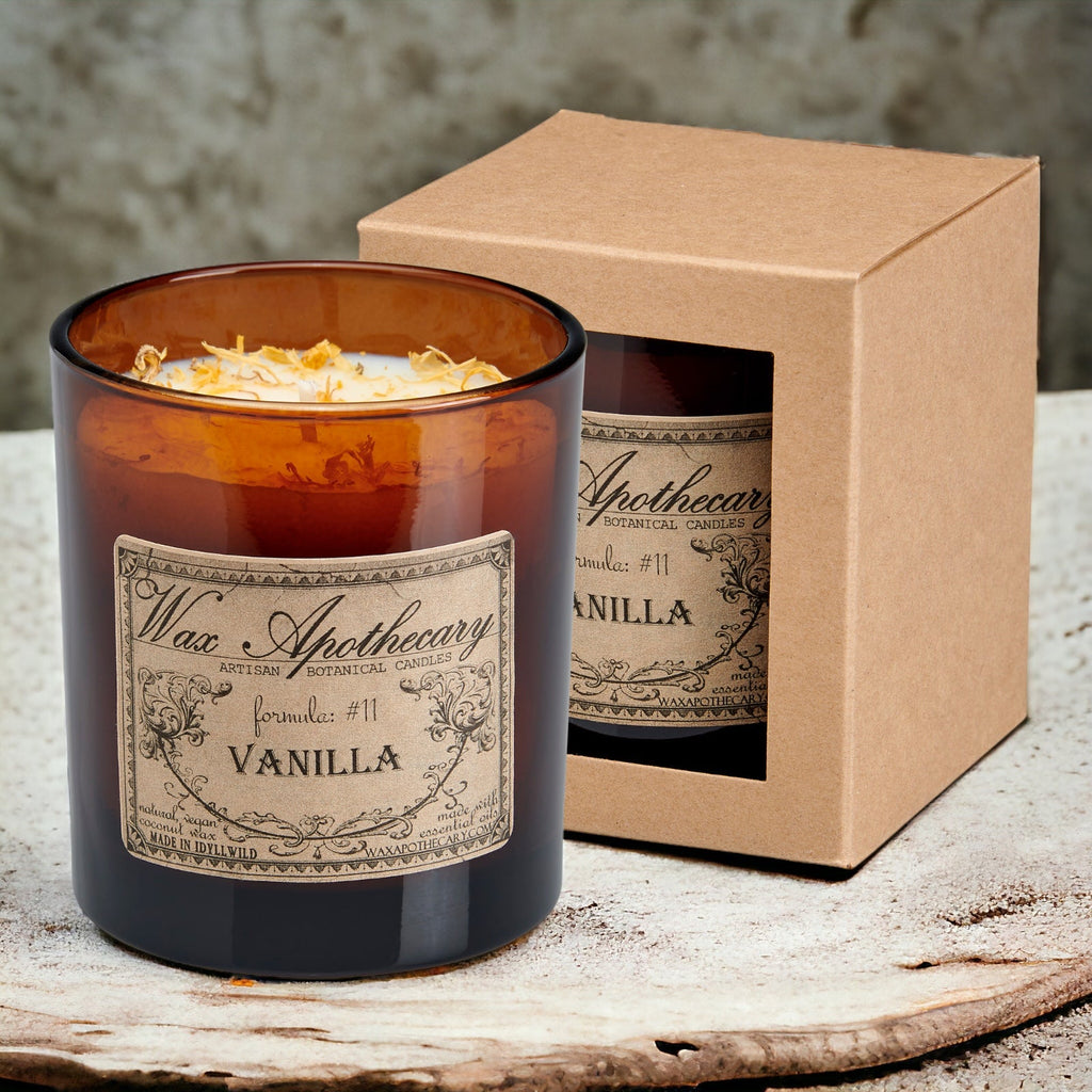Vanilla Botanical Candle - 9 oz Artisan Amber Glass