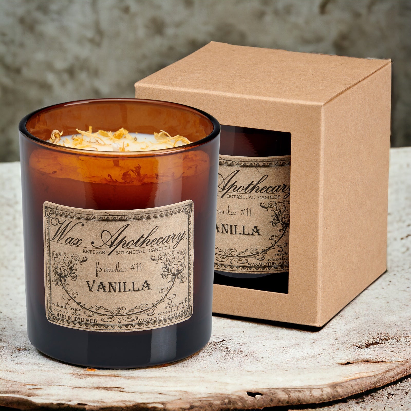 Vanilla Botanical Candle - 9 oz Artisan Amber Glass