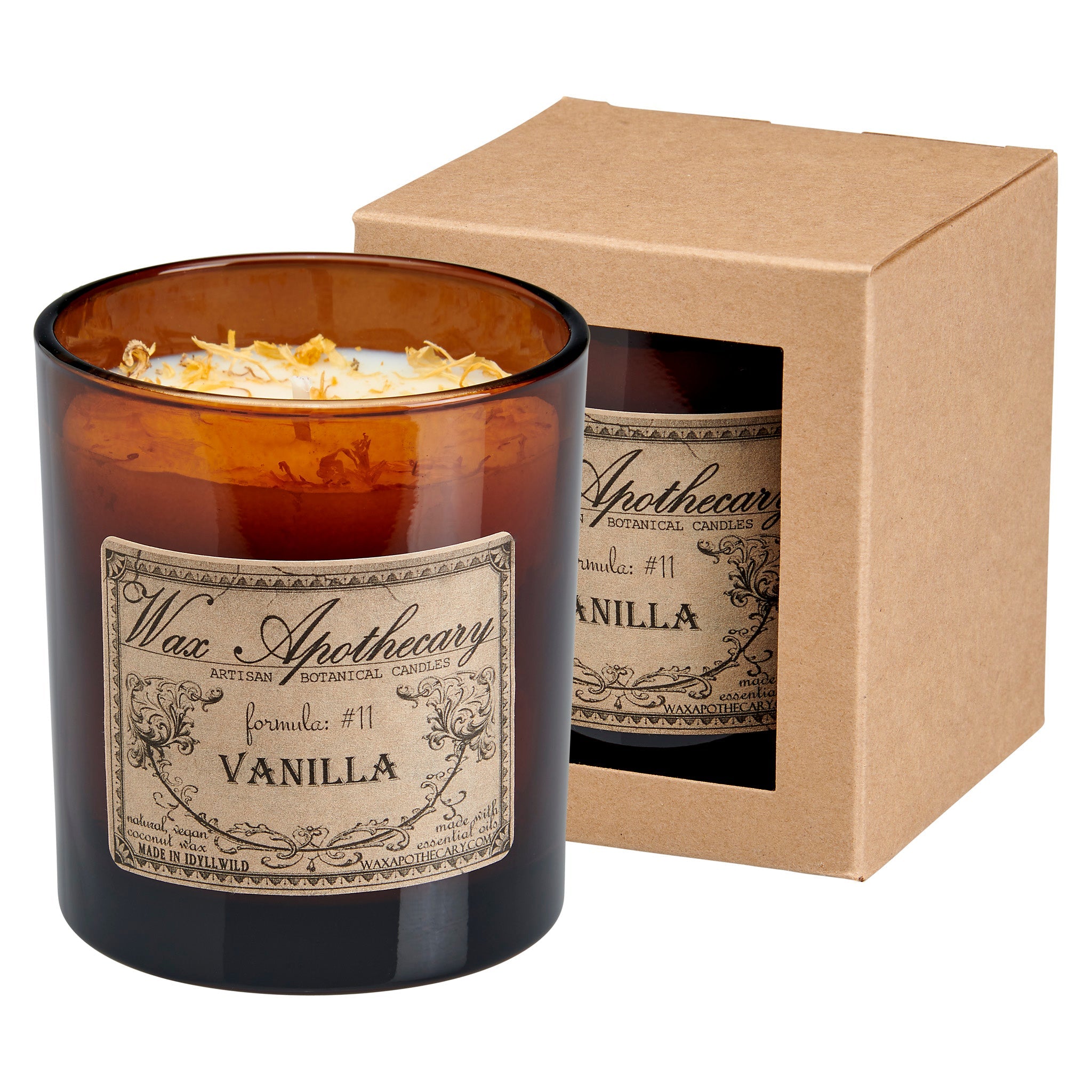 Vanilla Botanical Candle - 9 oz Artisan Amber Glass