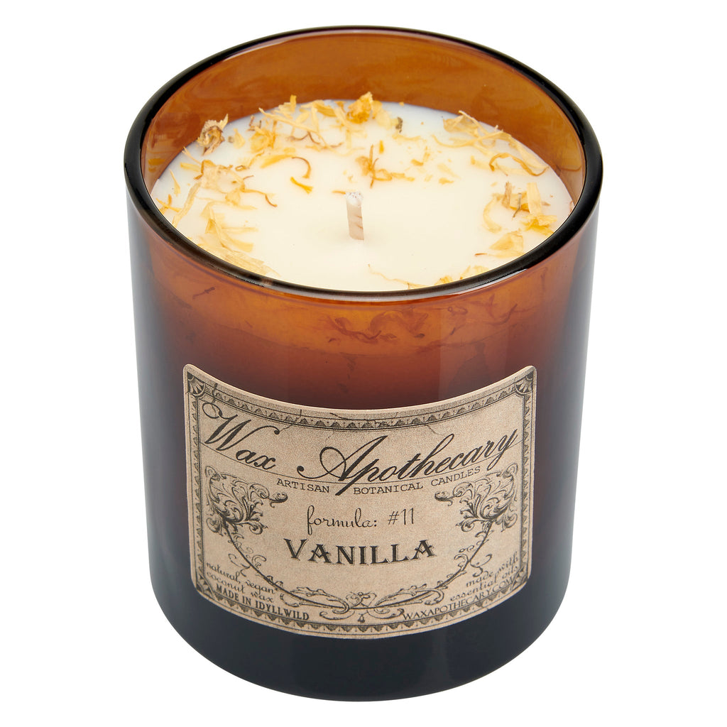 Vanilla Botanical Candle - 9 oz Artisan Amber Glass