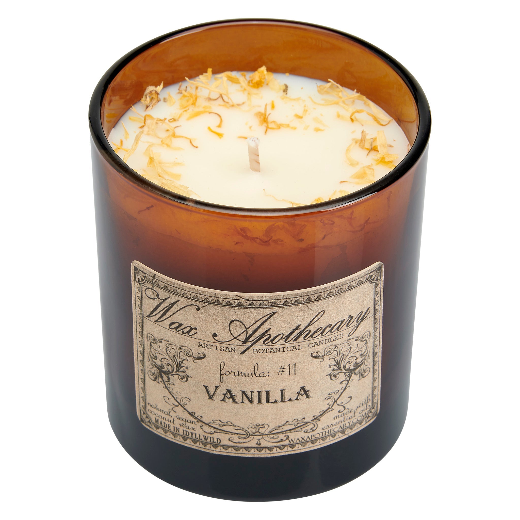 Vanilla Botanical Candle - 9 oz Artisan Amber Glass