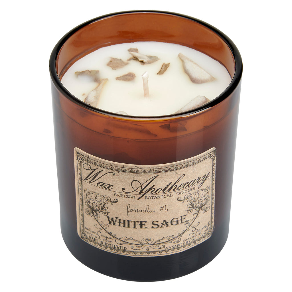 White Sage Botanical Candle - 9 oz Artisan Amber Glass