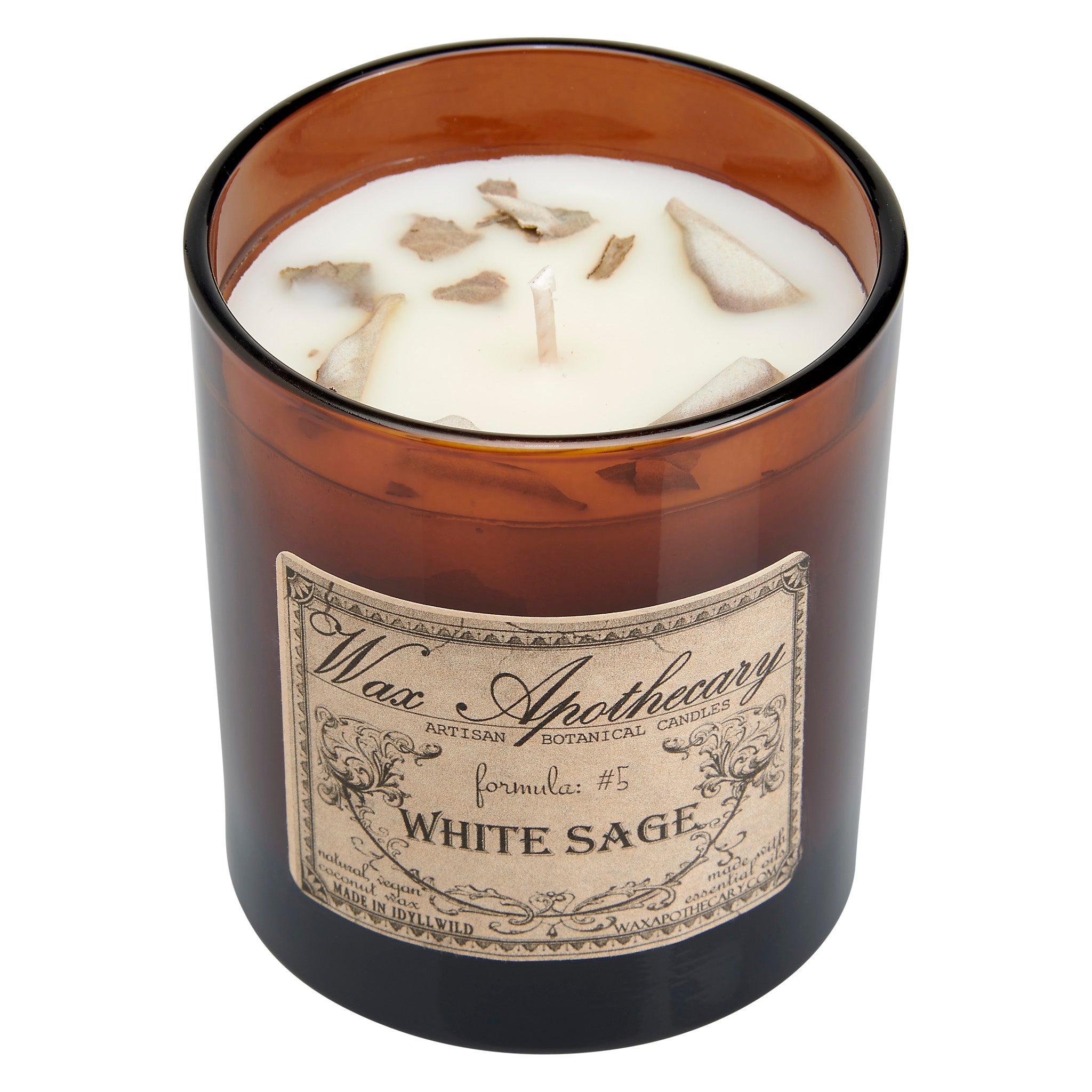 White Sage Botanical Candle - 9 oz Artisan Amber Glass
