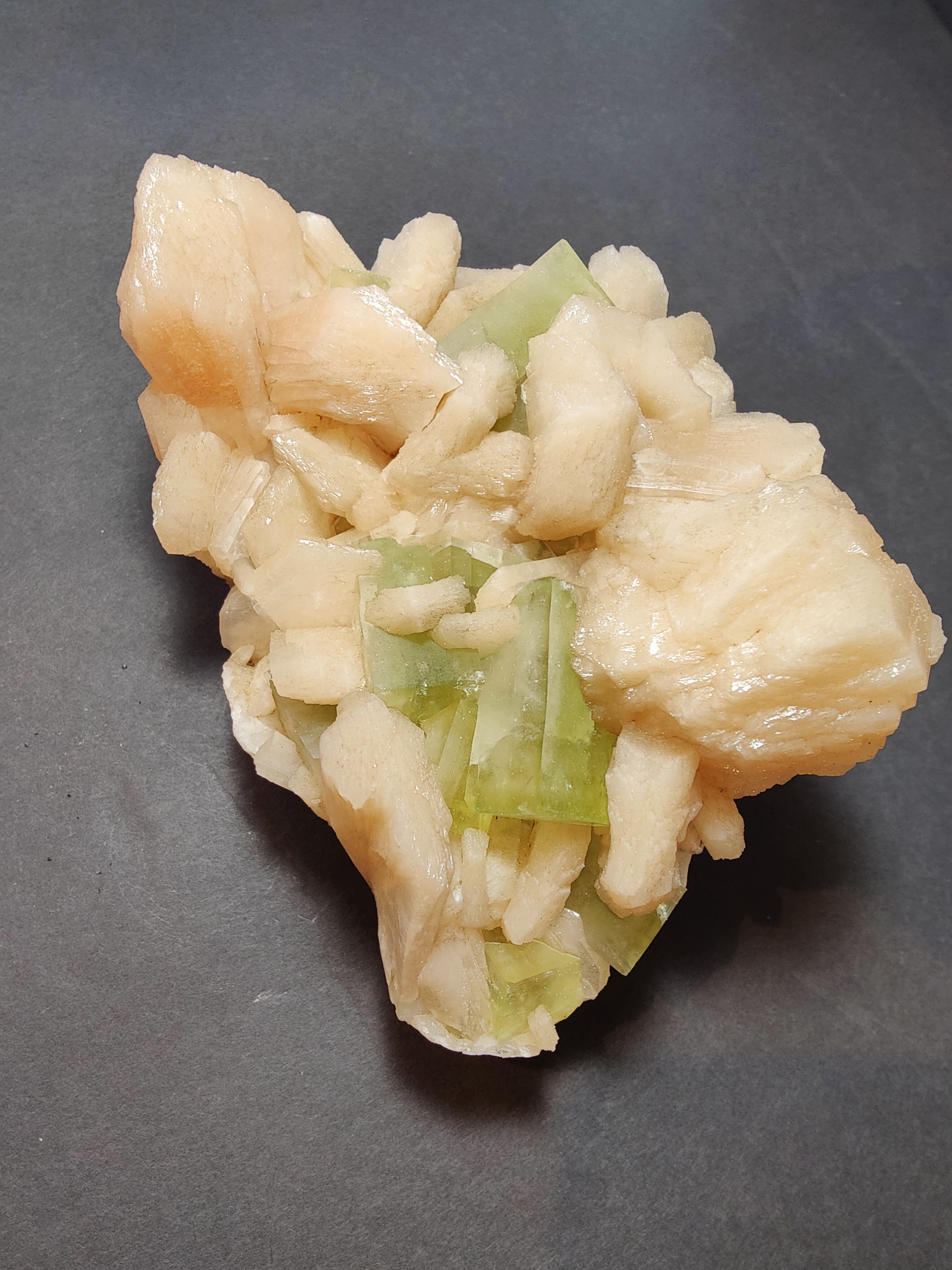 Green Apophyllite with Peach Stilbite Specimen