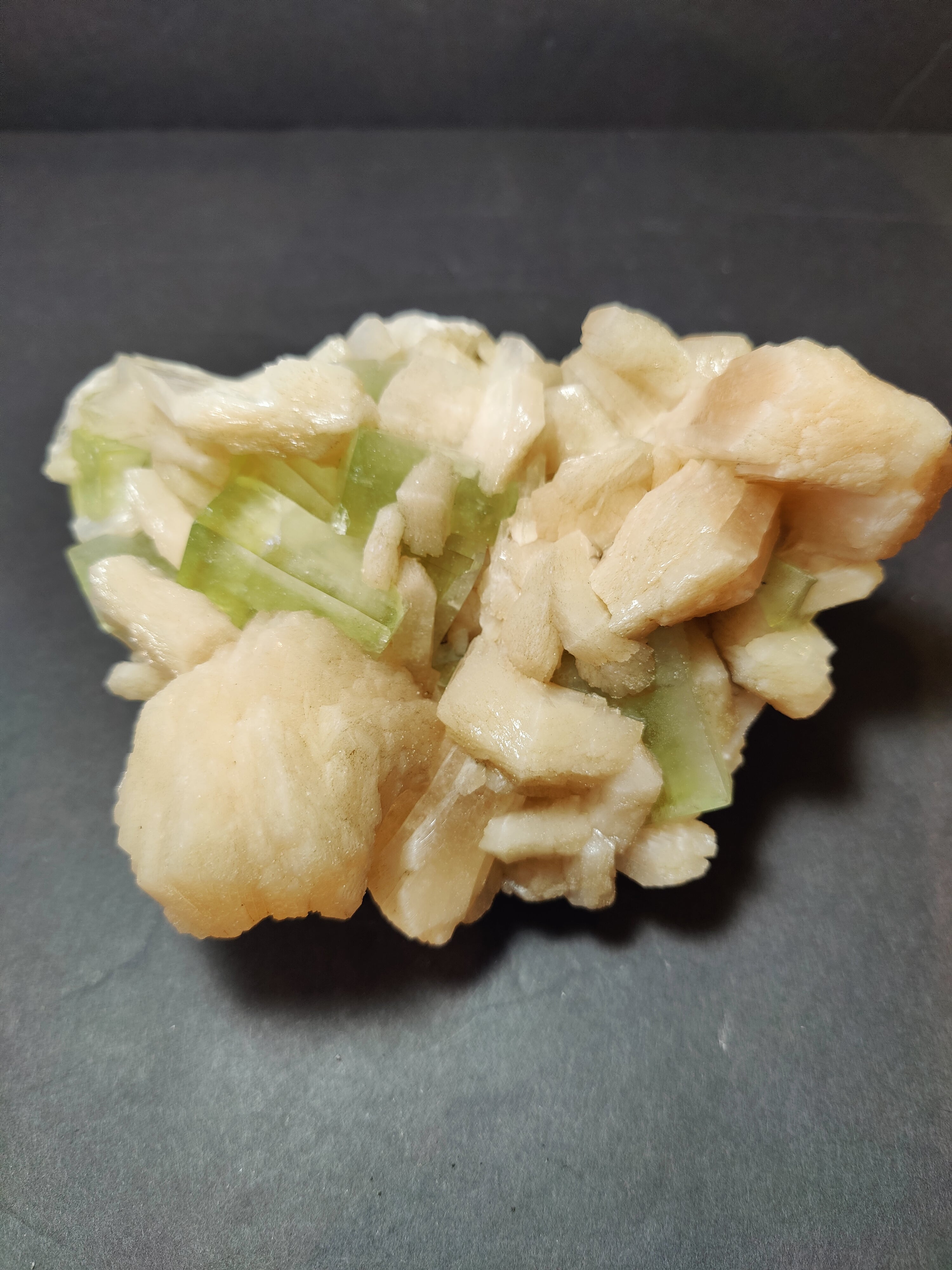 Green Apophyllite with Peach Stilbite Specimen