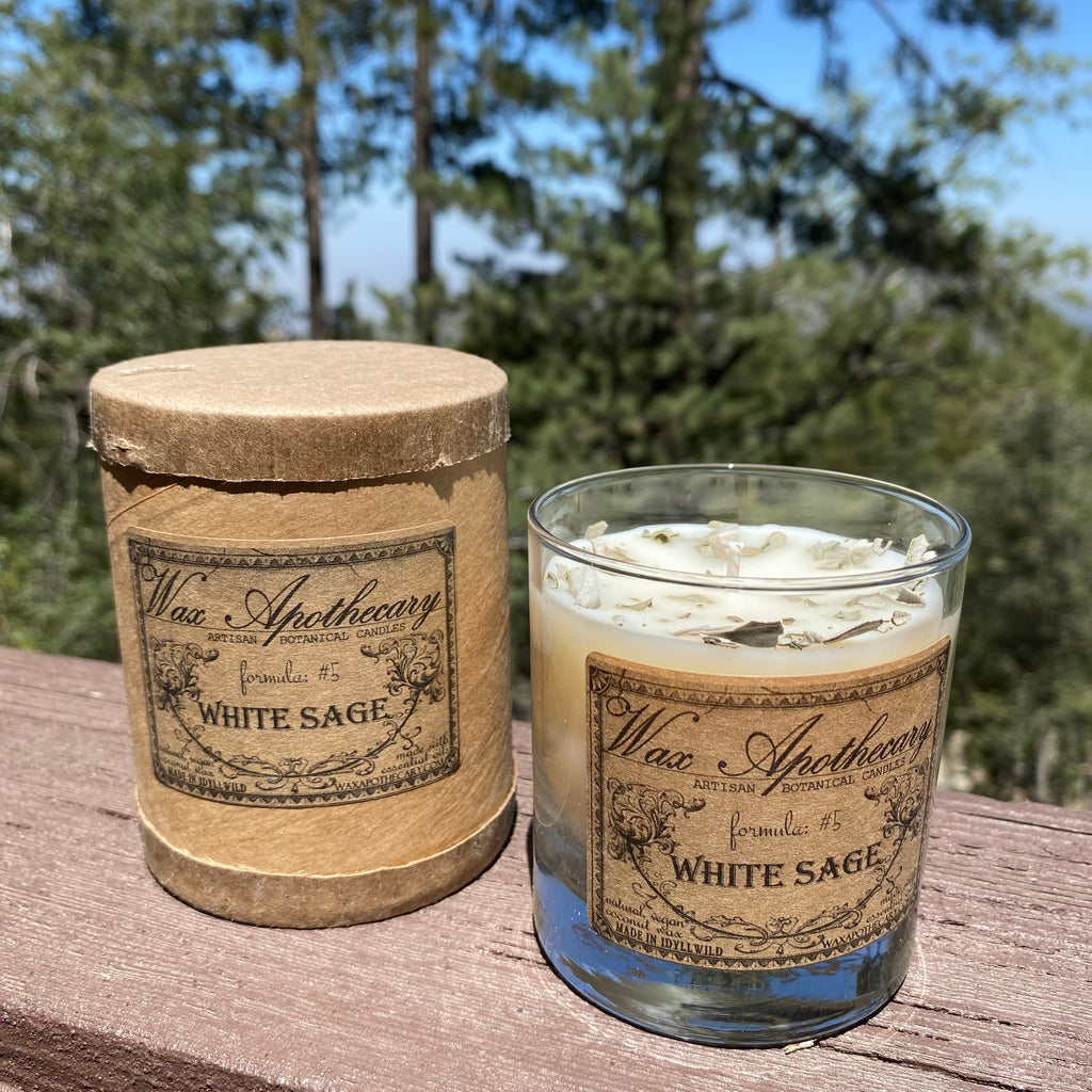 White Sage Botanical Candle - 7 oz Scotch Glass