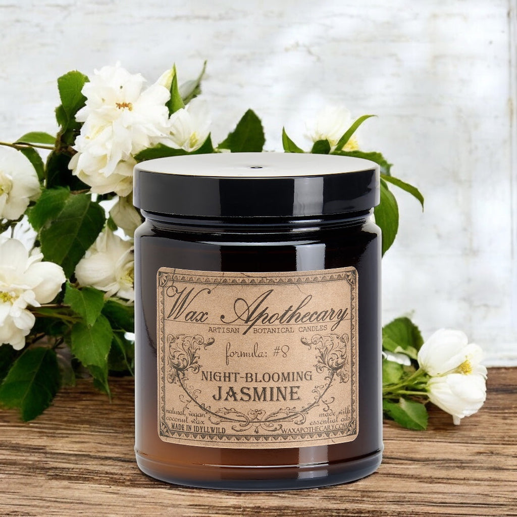 Night-Blooming Jasmine Botanical Candle - 6 oz Amber Jar