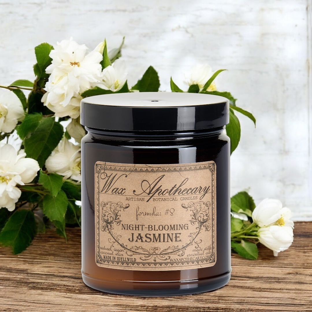 Night-Blooming Jasmine Botanical Candle - 6 oz Amber Jar