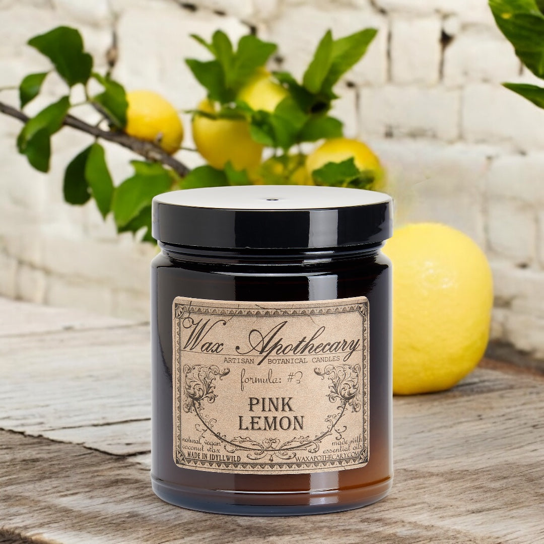 Pink Lemon Botanical Candle - 6 oz Amber Jar