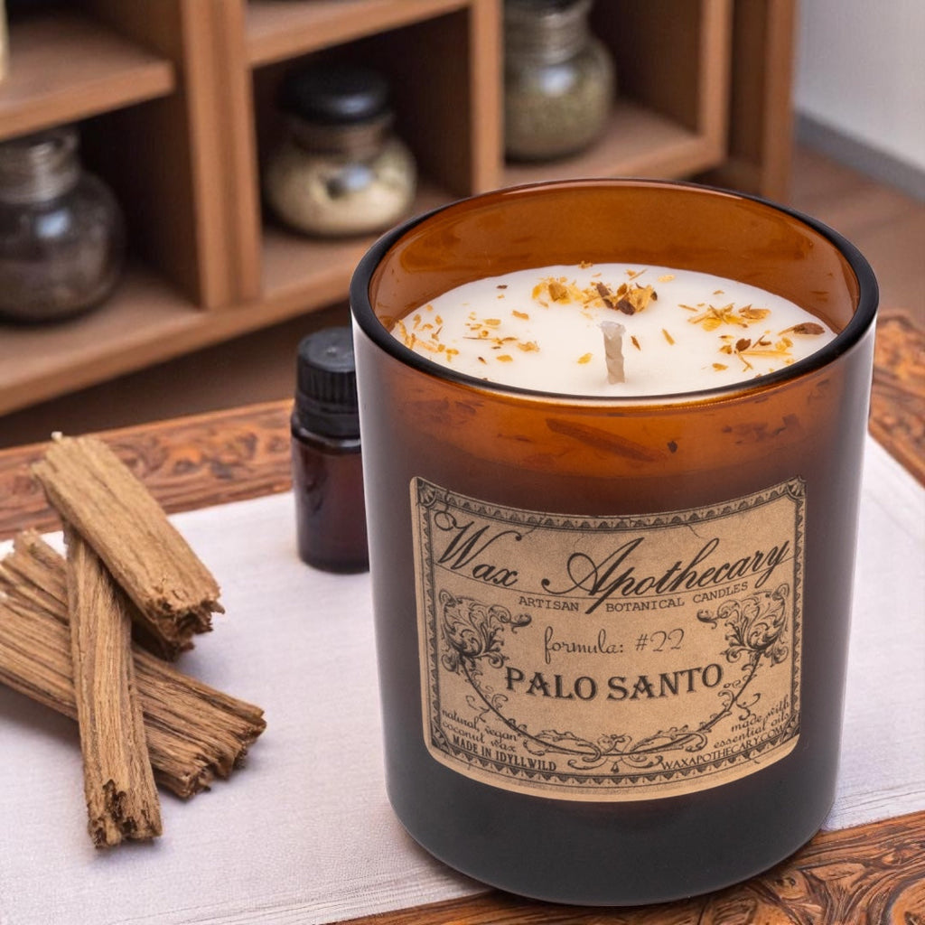 Palo Santo Botanical Candle - 9 oz Artisan Amber Glass