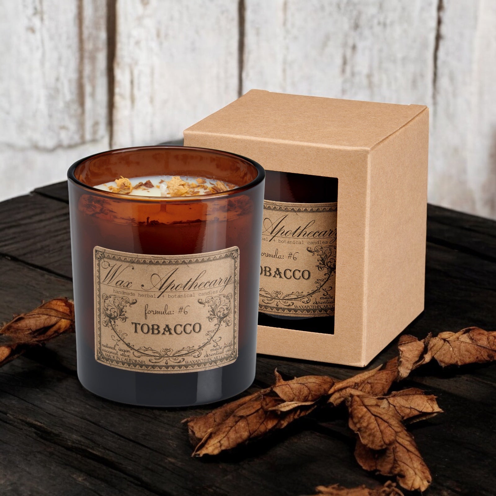 Tobacco Botanical Candle - 9 oz Artisan Amber Glass