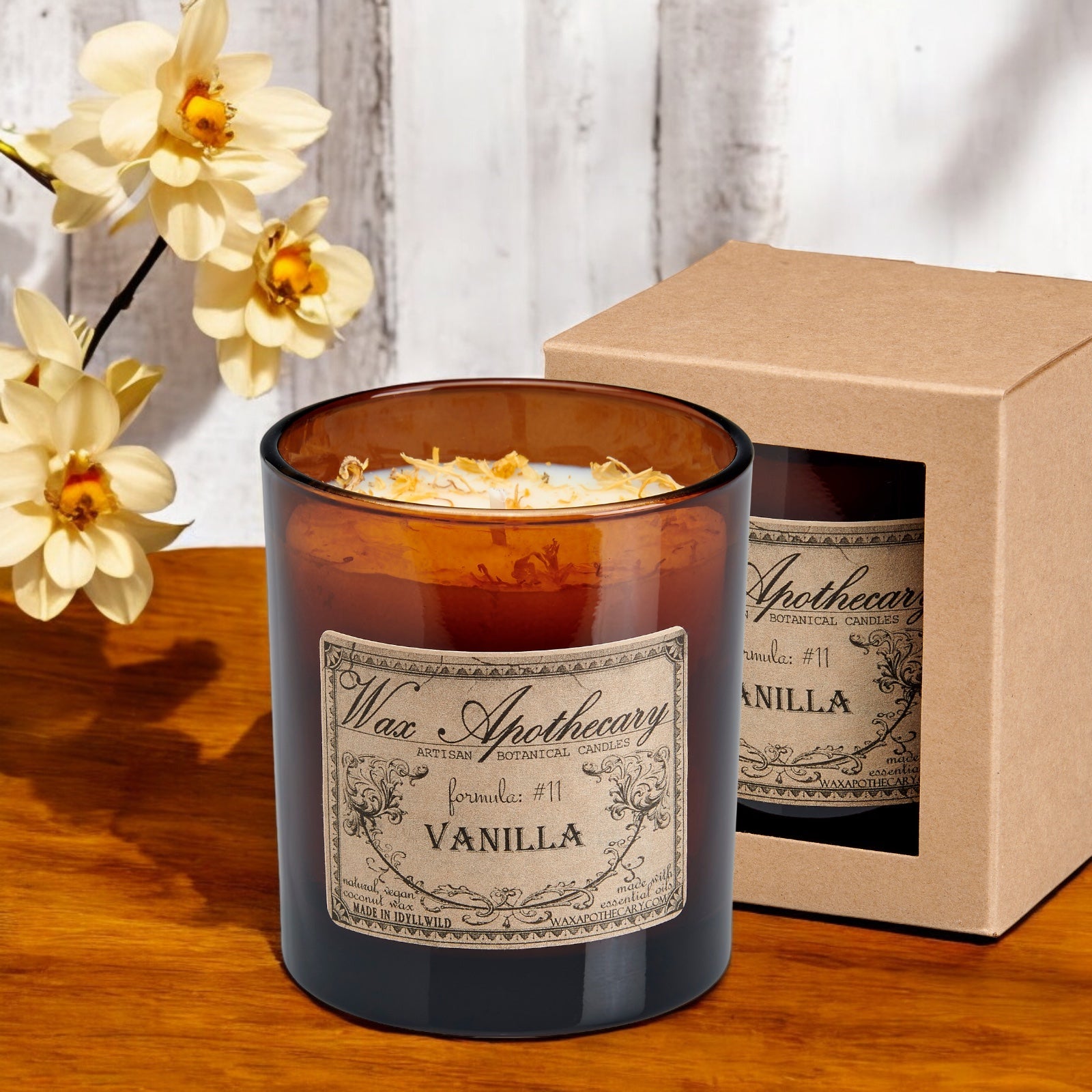 Vanilla Botanical Candle - 9 oz Artisan Amber Glass