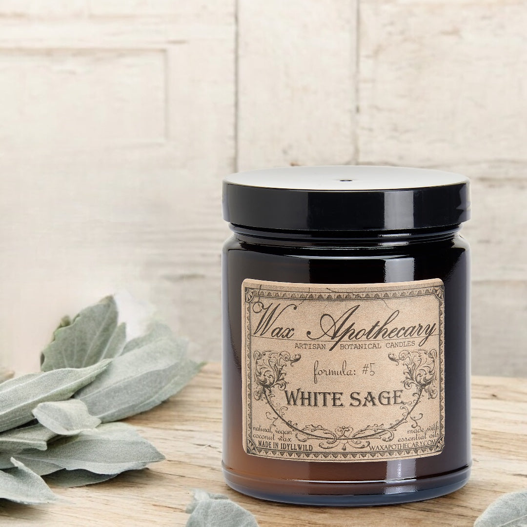 White Sage Botanical Candle - 6 oz Amber Jar