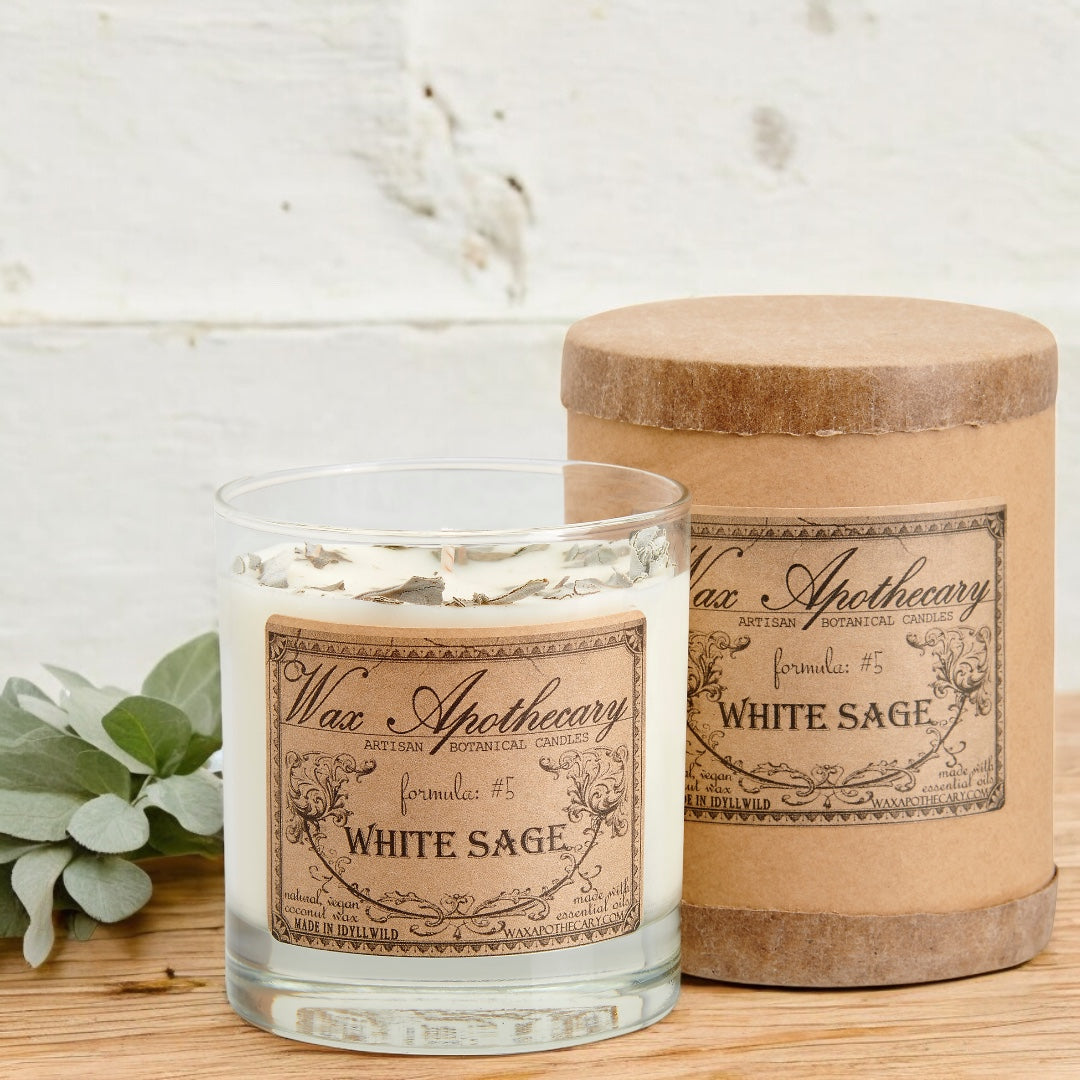 White Sage Botanical Candle - 7 oz Scotch Glass