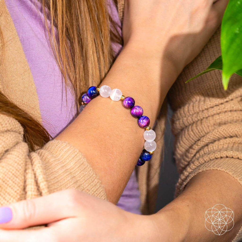 Galaxy Tiger's Eye & Selenite Bracelet - Cosmic Amplifier