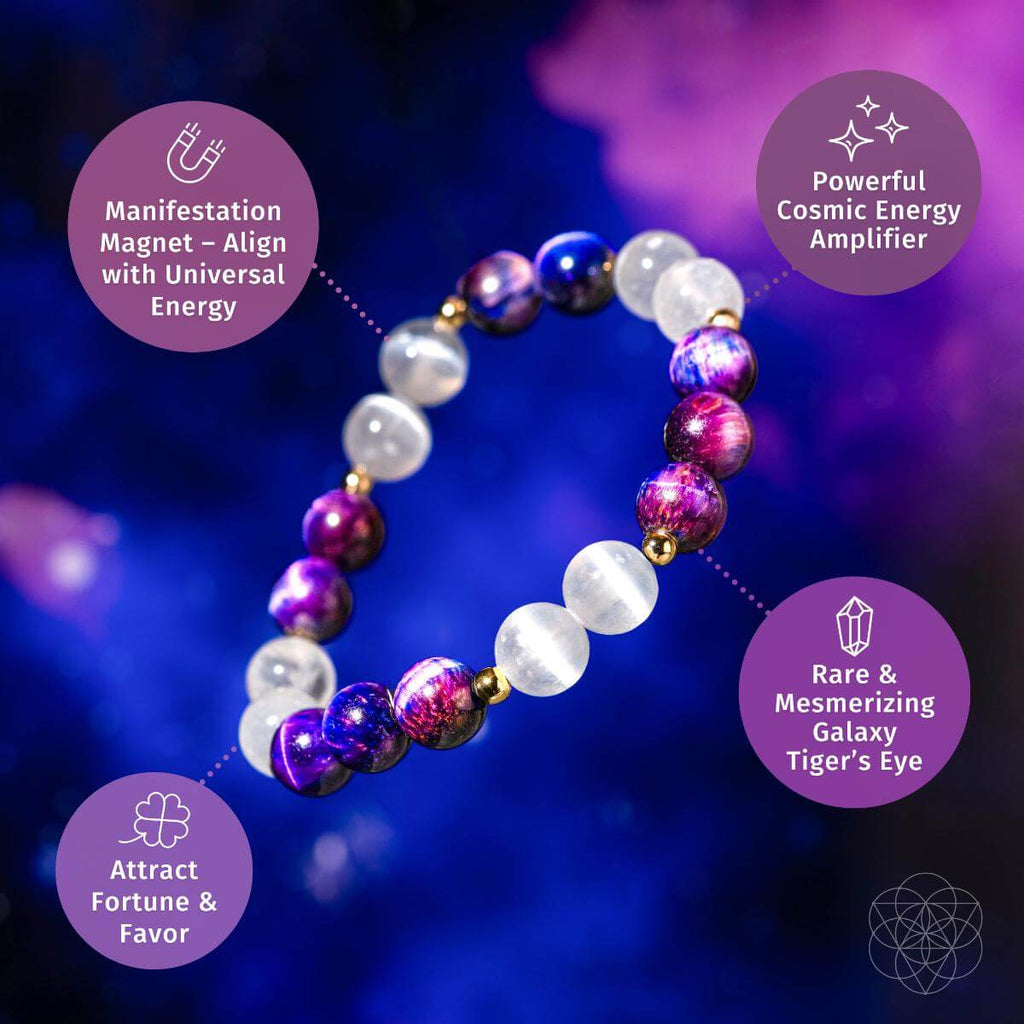 Galaxy Tiger's Eye & Selenite Bracelet - Cosmic Amplifier