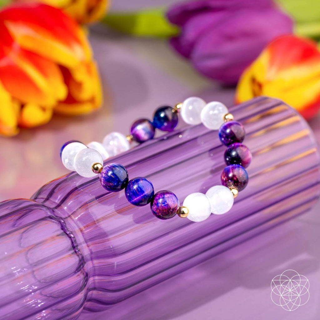 Galaxy Tiger's Eye & Selenite Bracelet - Cosmic Amplifier