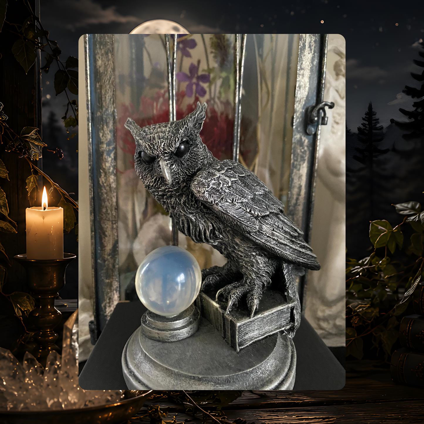 Horned Owl Familiar Statue