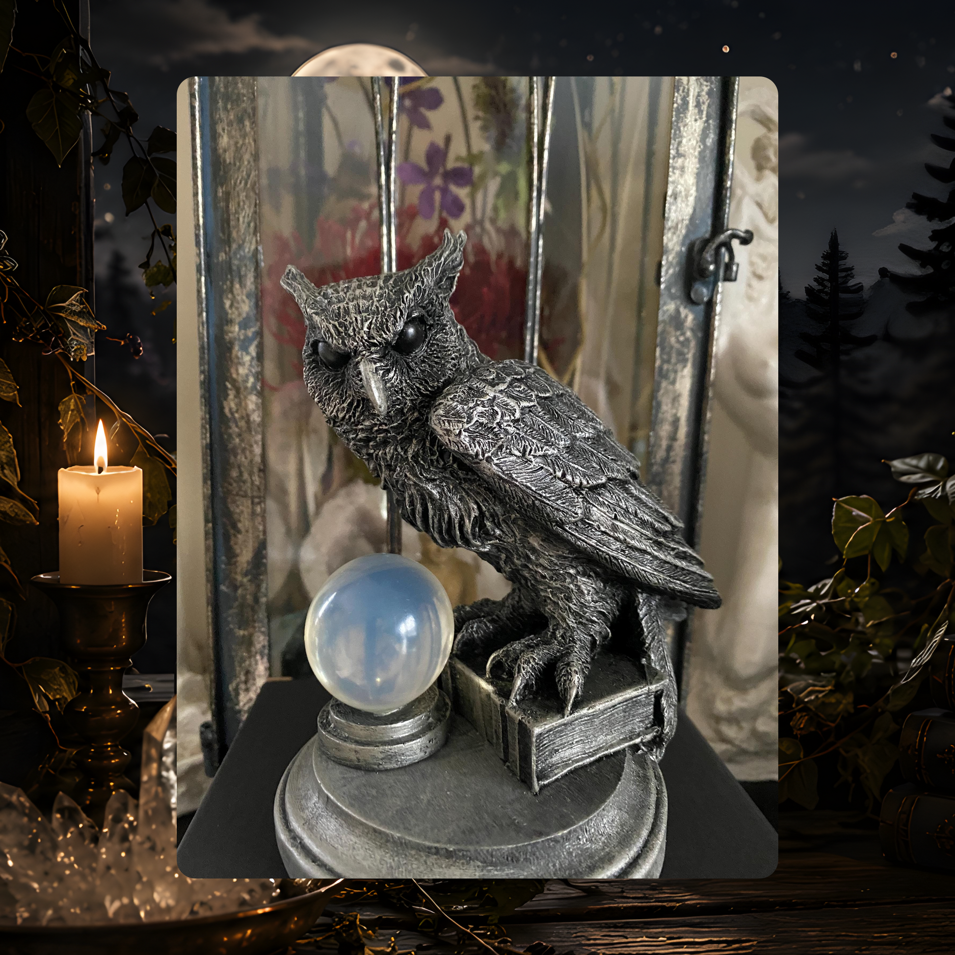 Horned Owl Familiar Statue