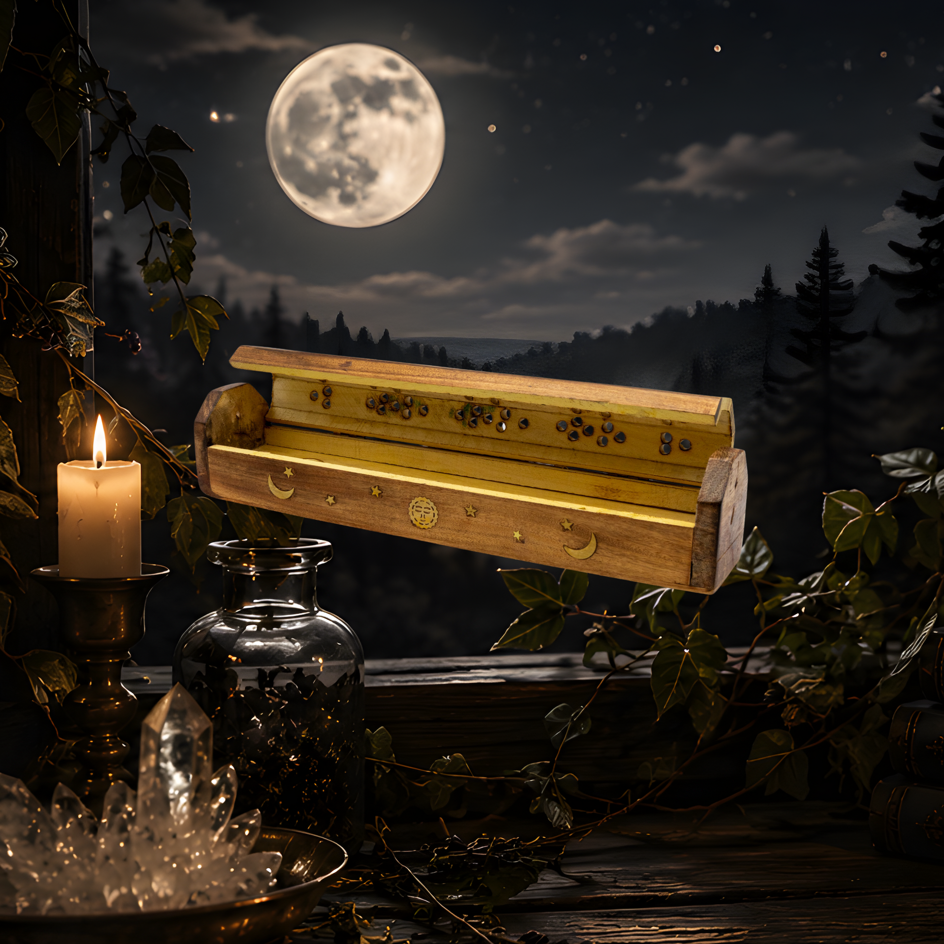 Sun & Moon Coffin Incense Burner