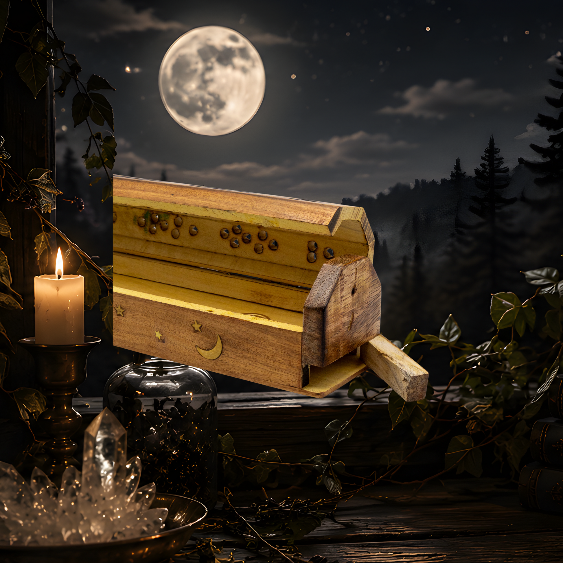 Sun & Moon Coffin Incense Burner