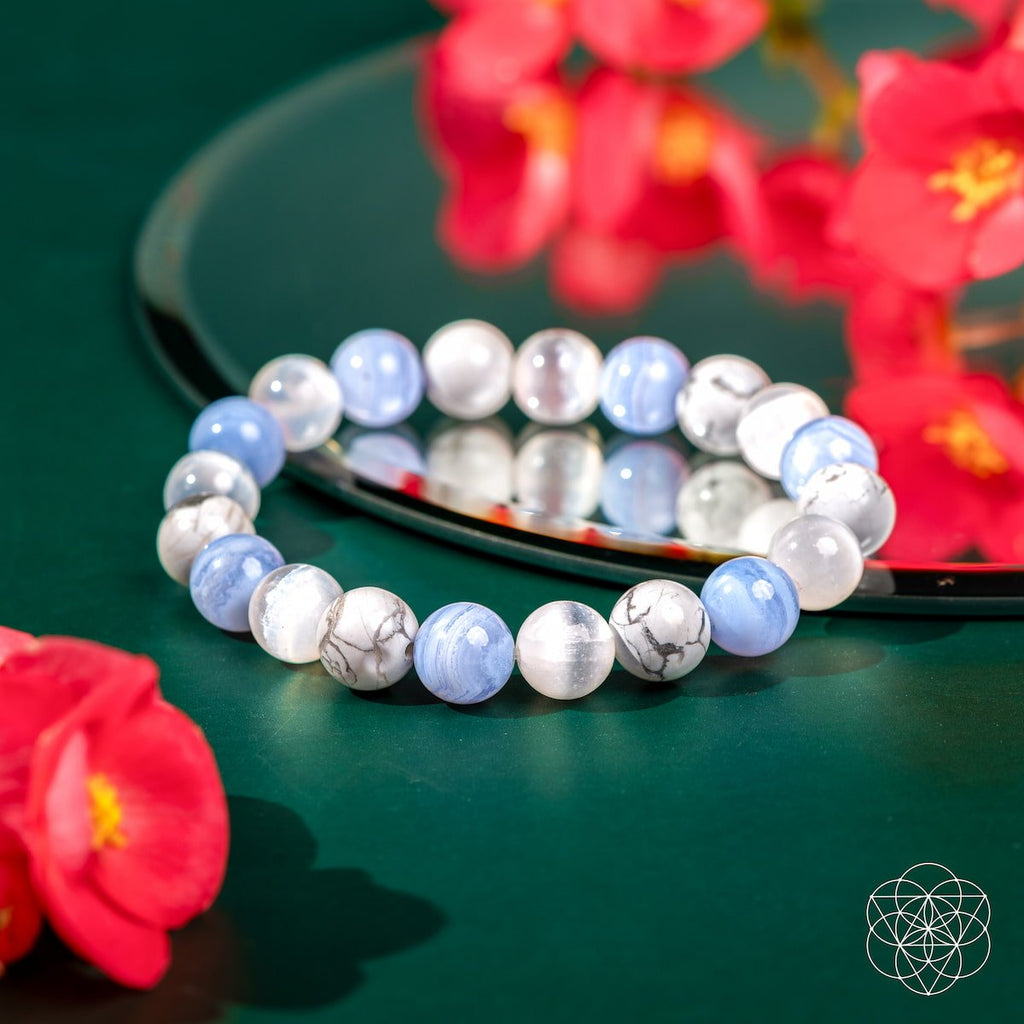 Blue Lace Agate, Howlite & Selenite Bracelet - Empath Reset
