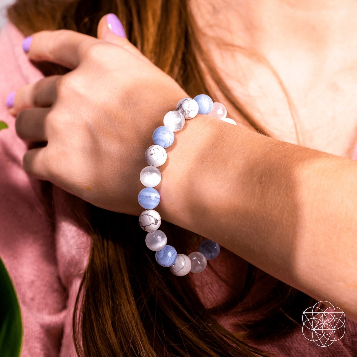 Blue Lace Agate, Howlite & Selenite Bracelet - Empath Reset