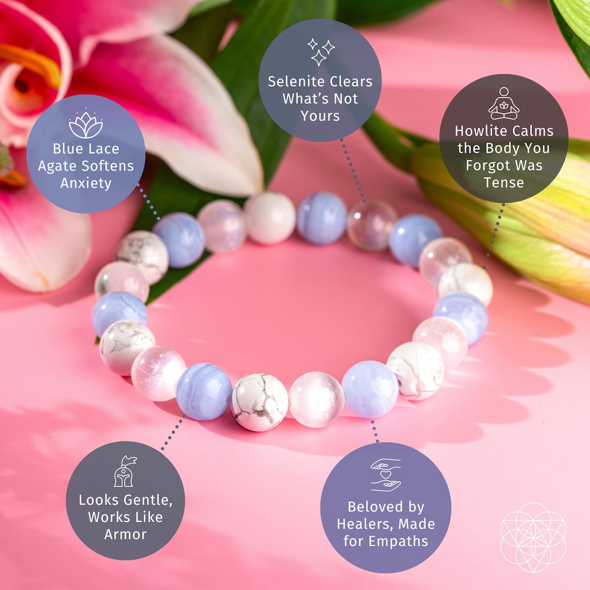 Blue Lace Agate, Howlite & Selenite Bracelet - Empath Reset