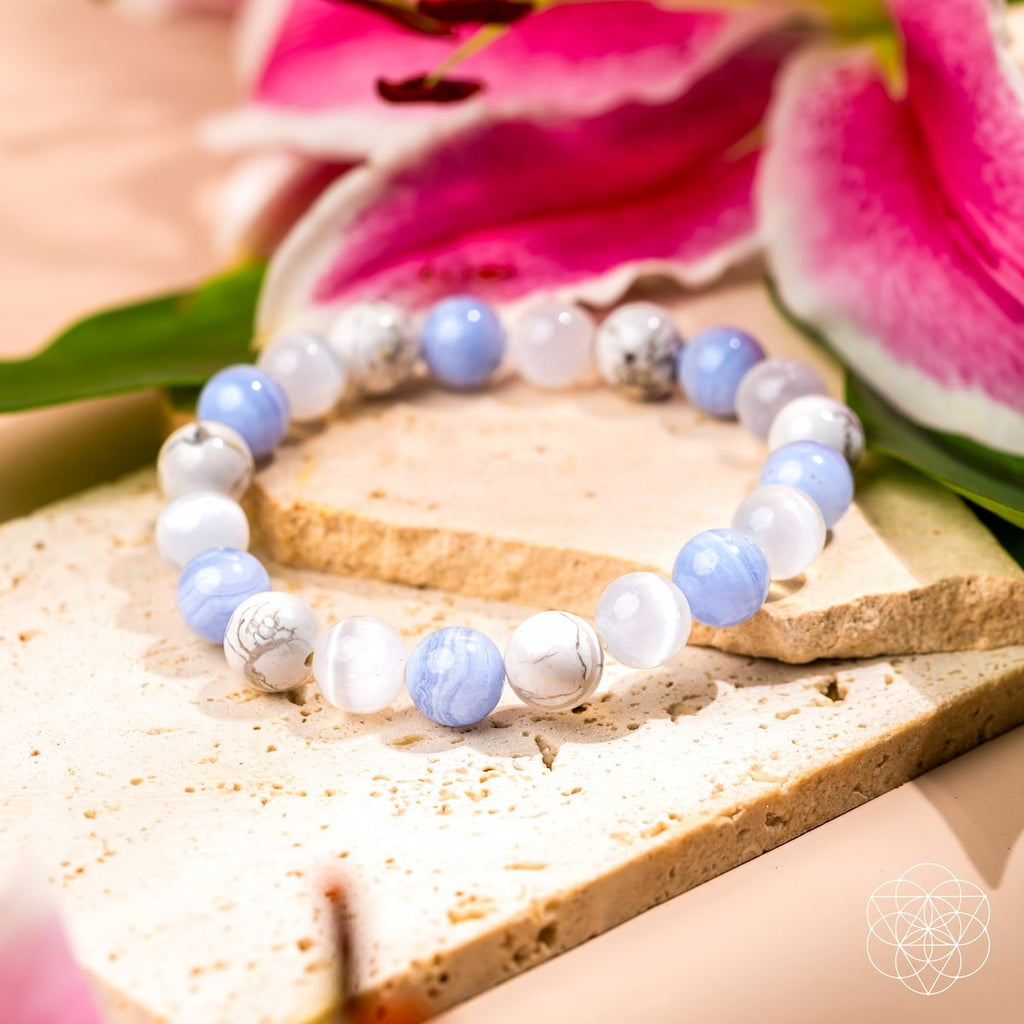 Blue Lace Agate, Howlite & Selenite Bracelet - Empath Reset