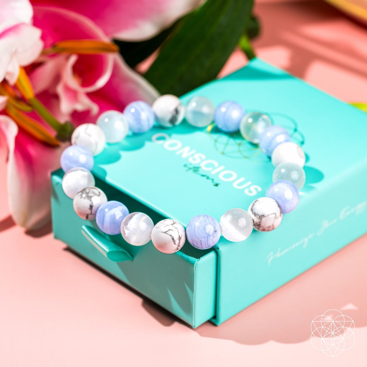Blue Lace Agate, Howlite & Selenite Bracelet - Empath Reset