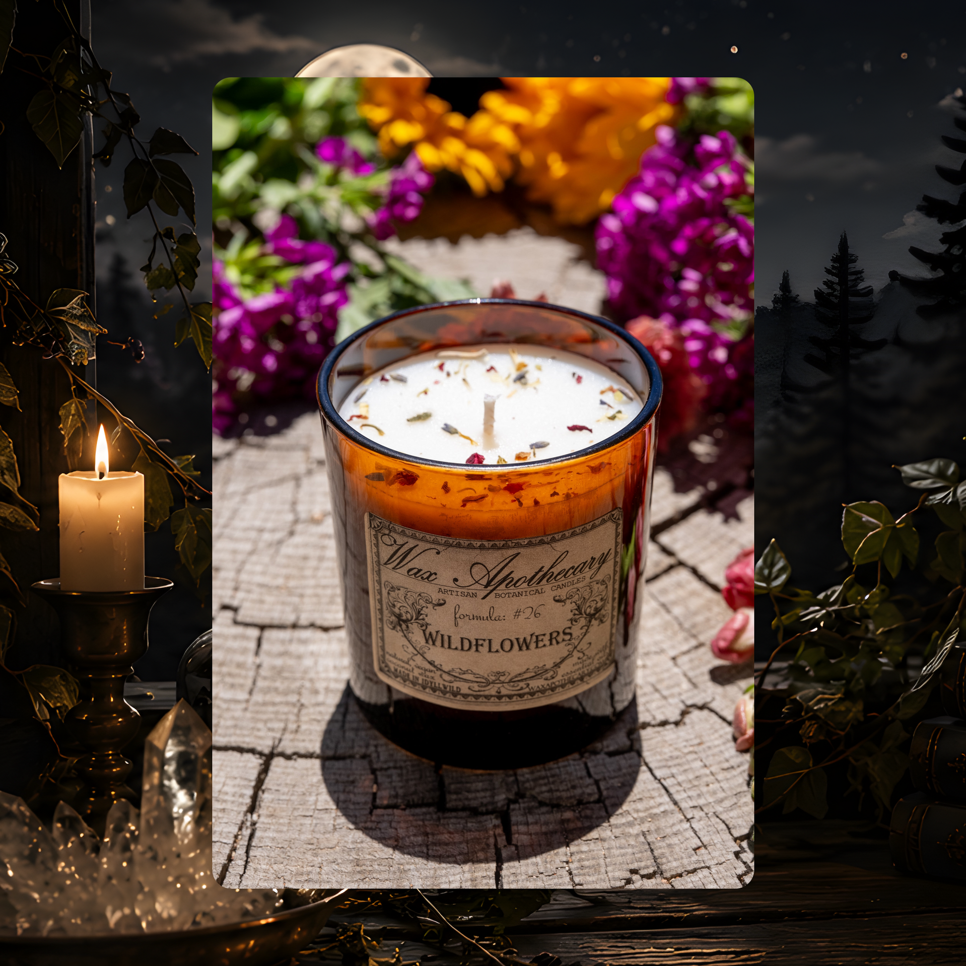 Wildflowers Botanical Candle - 9 oz Artisan Amber Glass