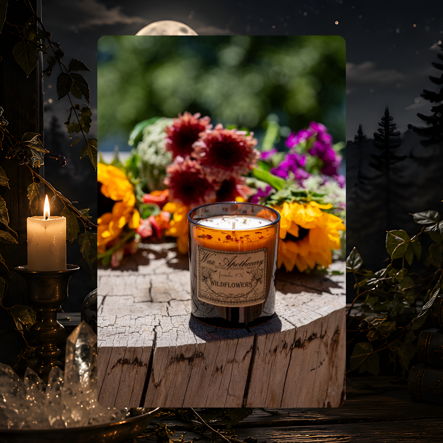 Wildflowers Botanical Candle - 9 oz Artisan Amber Glass